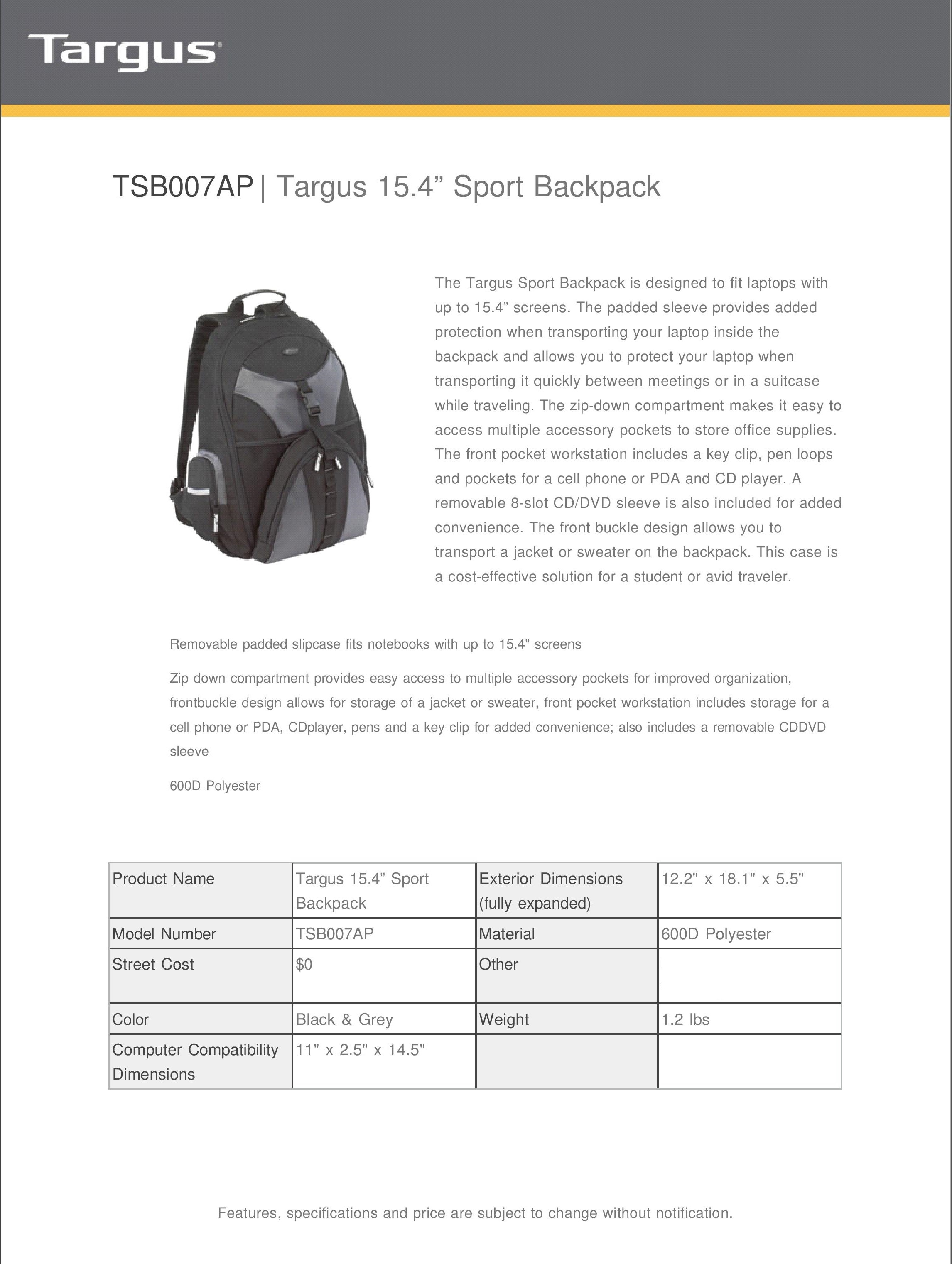 targus 15.4 sport backpack