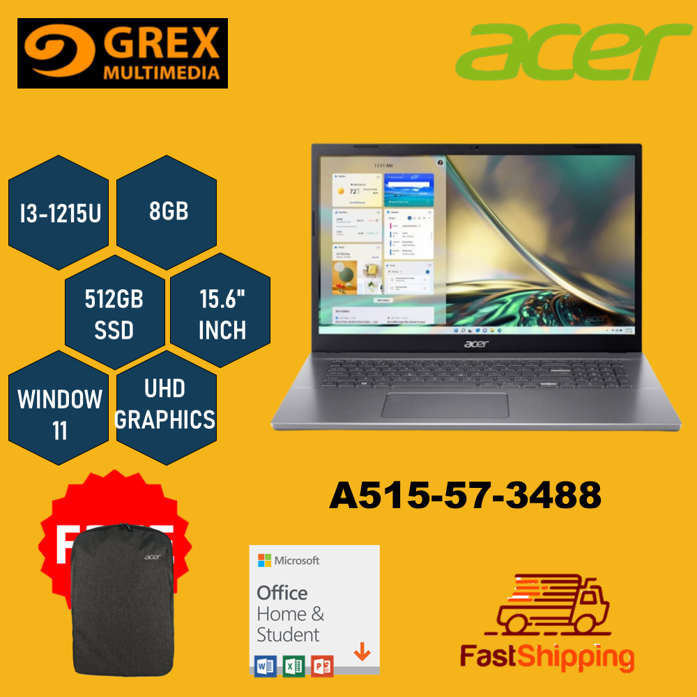 ACER ASPIRE 5 A515-57-3488 LAPTOP (I3-1215U,8GB,512GB SSD,15.6" FHD,UHD ...