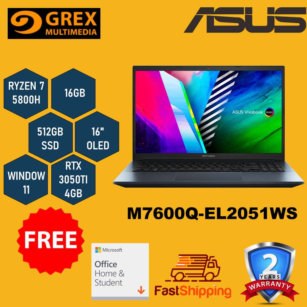 Asus Vivobook Pro X Oled M7600q El2051ws Laptop Ryzen 7 5800h16gb512gb Ssd16 4krtx 3050ti 1926